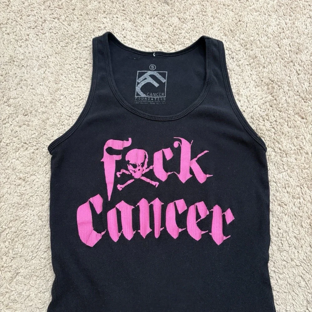 Y2K F*ck Cancer Skull Grunge Tank Top Shirt Women's Small Blank Pink Emo